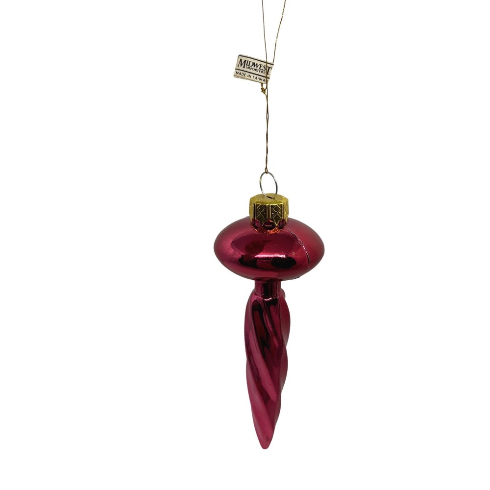 Midwest Importers Vintage Pink Glass Finial Christmas Ornament Twisted Icicle 4"